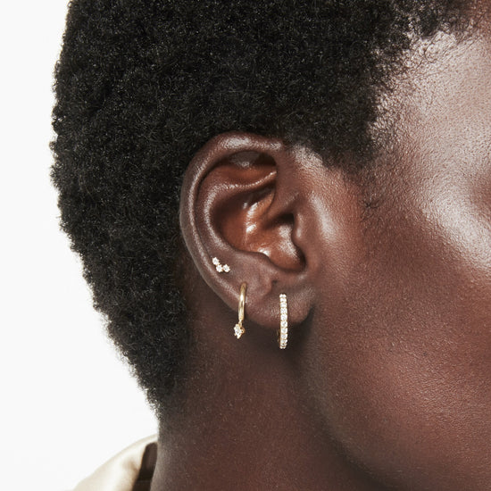 Single Solid Gold Triple Lab Grown Diamond Stud Earring