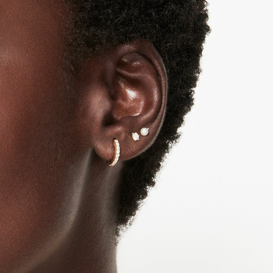 Solid Gold Halo Lab Grown Diamond Huggie Hoops Earrings
