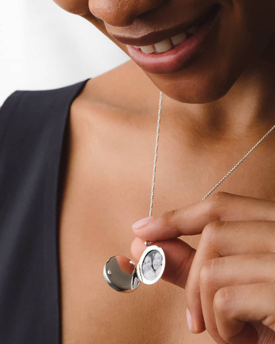 Silver Large Polaris Mother of Pearl Locket Necklace