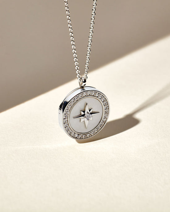 Silver Large Polaris Mother of Pearl Locket Necklace