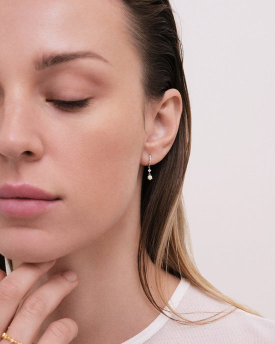 Solid Gold Interstellar Drop Opal and Lab Grown Diamond Earrings