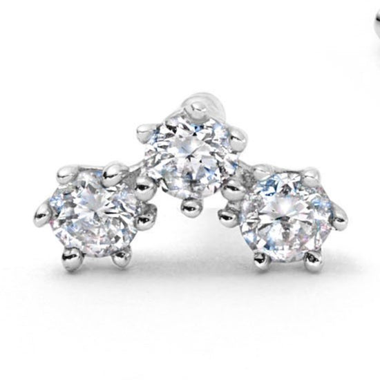 Solid White Gold Triple Diamond Stud Earrings