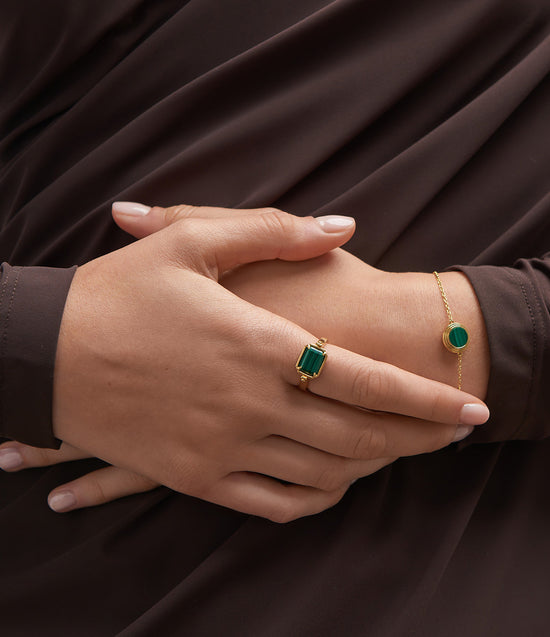 Gold Stilla Malachite Locket Bracelet