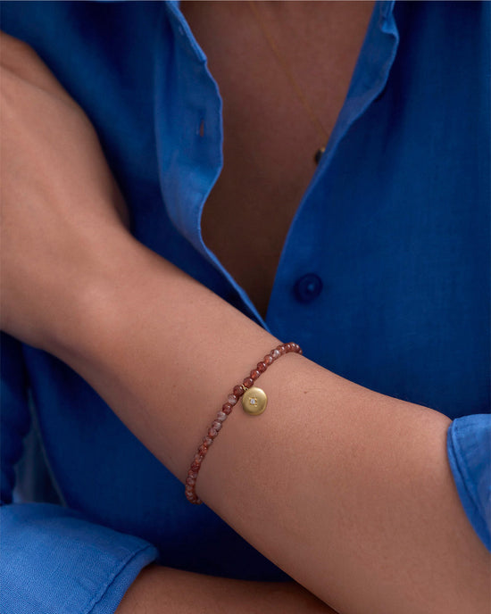 Sun agate Gold Biography Locket Bracelet
