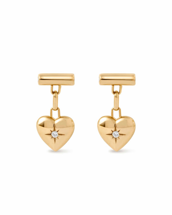 Gold Biography Heart Stud Drop Earrings