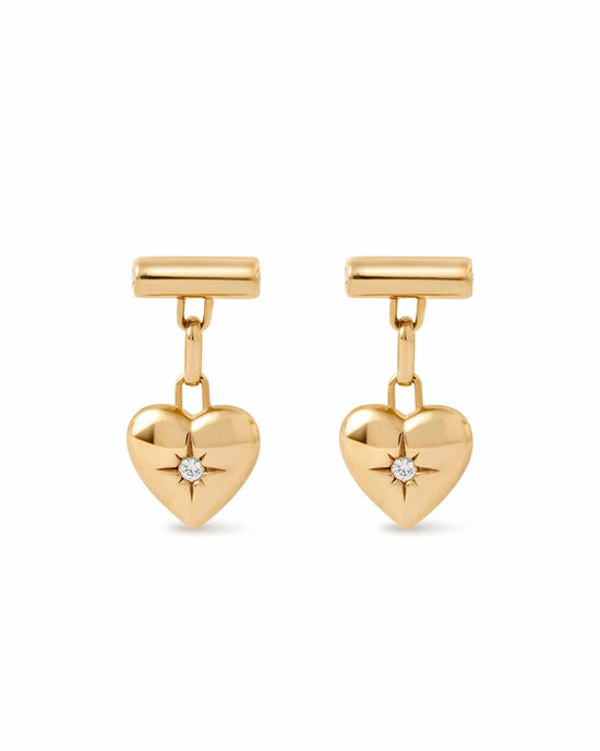 Gold Biography Heart Stud Drop Earrings