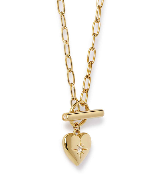 Gold Biography Heart T-Bar Necklace