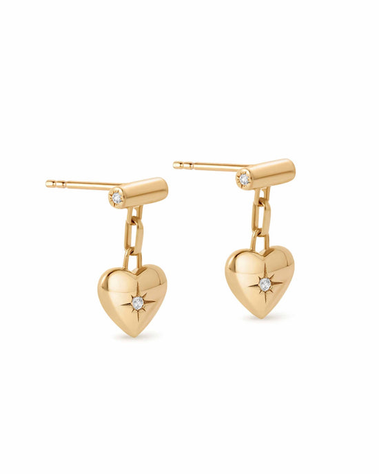 Gold Biography Heart Stud Drop Earrings