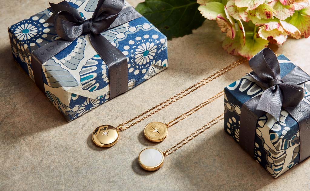 Astley Clarke 18 carat gold vermeil personalised photo lockets with handmade Japanese gift wrap | The Astley Clarke Blog