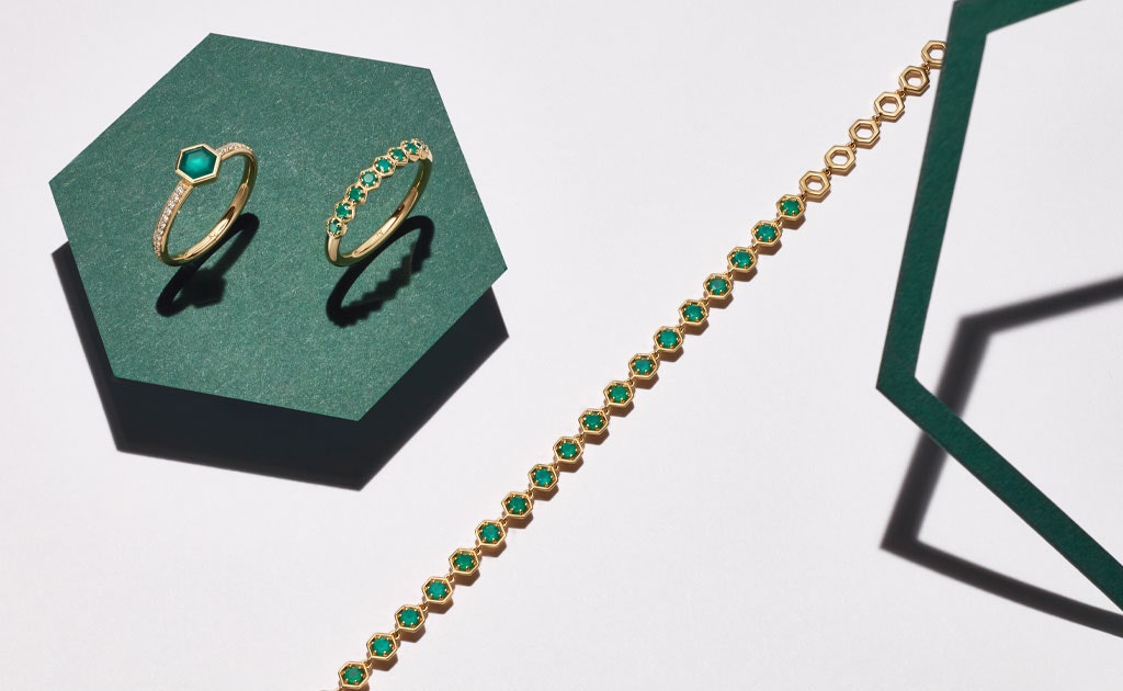 Astley Clarke Deco collection set in 18ct gold plated sterling silver with green agate gemstone