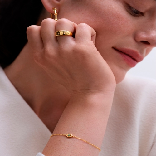 Gold Biography Evil Eye Chain Bracelet