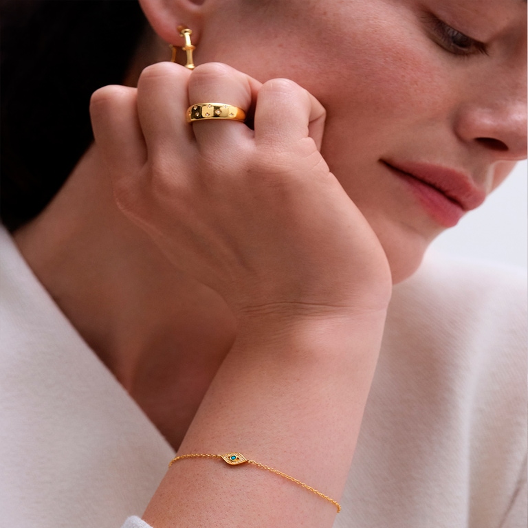 Gold Biography Evil Eye Chain Bracelet