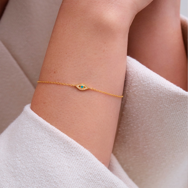 Gold Biography Evil Eye Chain Bracelet