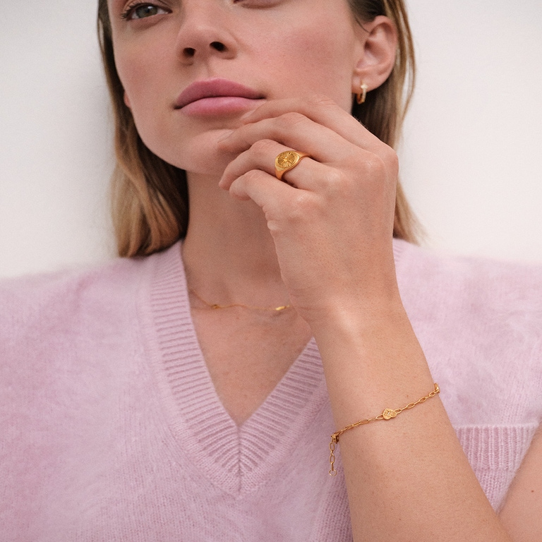 Gold Biography Heart Station Bracelet