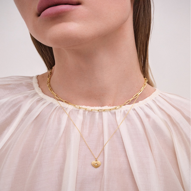 Gold Biography Heart Pendant Necklace