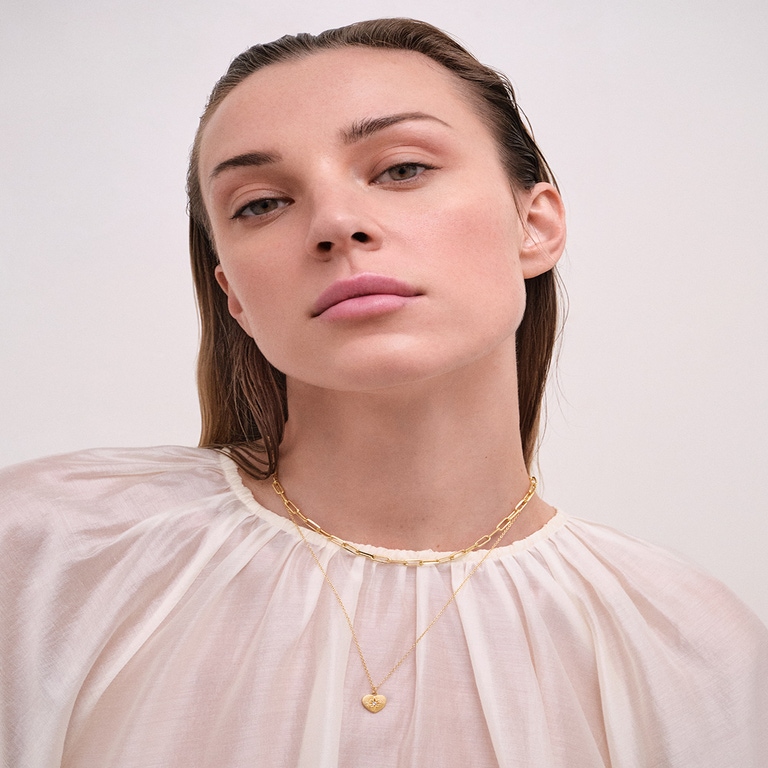 Gold Biography Heart Pendant Necklace