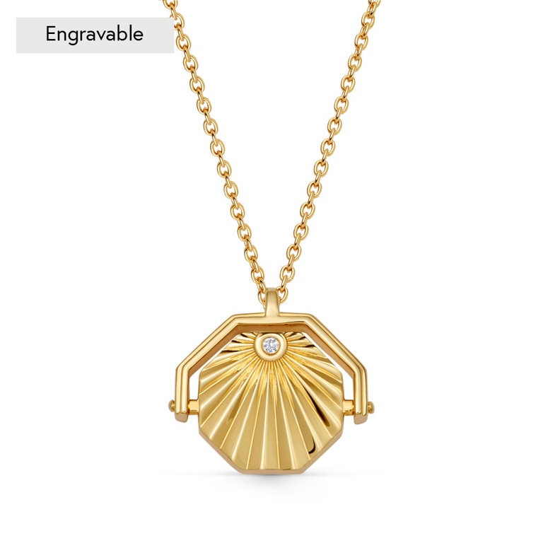 Gold Celestial Sunrise Spinner Locket Necklace