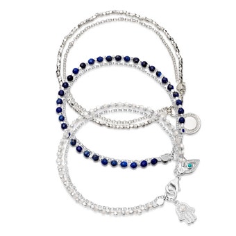 Triple Evil Eye Bracelet Stack in Sterling Silver