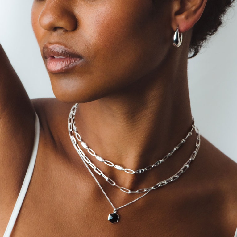 Silver Celestial Square Link Necklace
