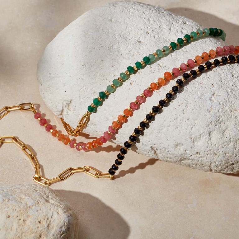 Gold Biography Peach Jade and Square Link Necklace