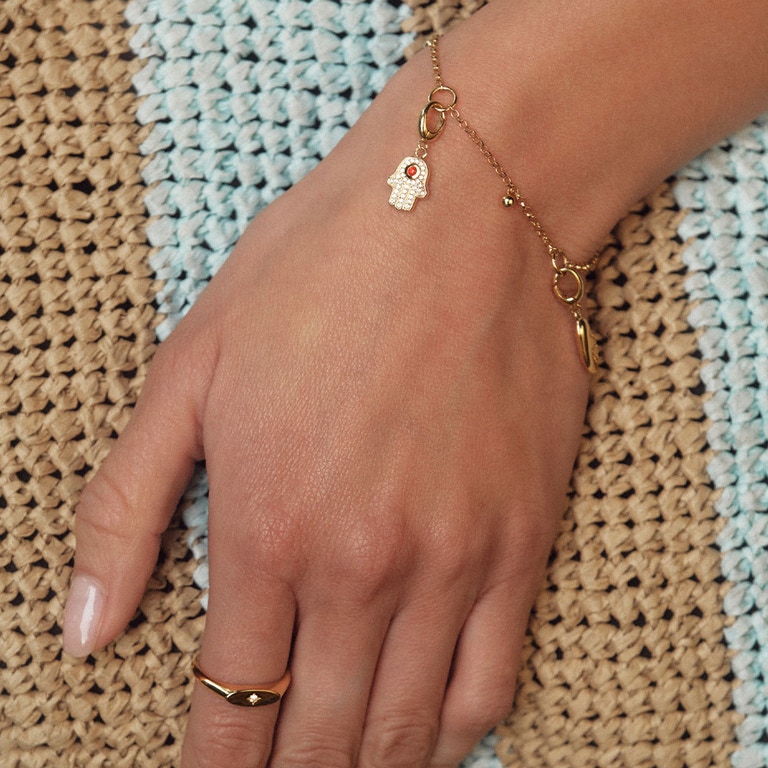 Gold Biography Two Station Charm Bracelet