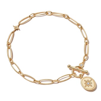 Gold Celestial Oval Charm T-Bar Bracelet
