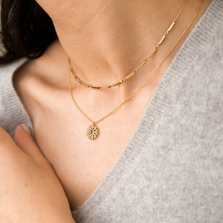 Rising Sun Diamond Pendant Necklace in Yellow Gold 