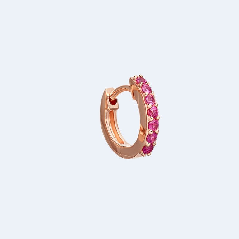 Mini Halo Pink Sapphire Single Hoop Earring