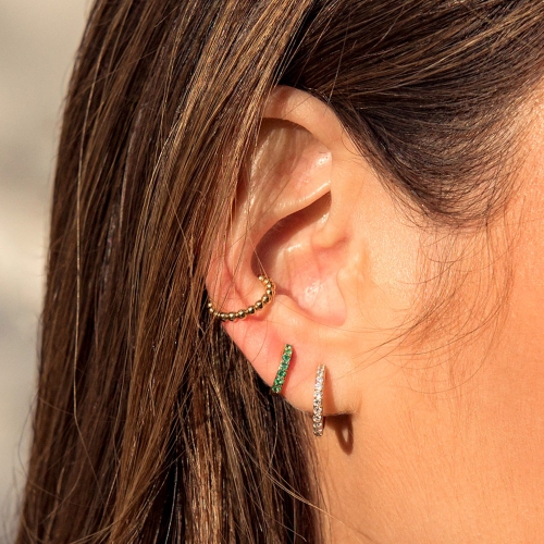 Solid Gold Emerald Single Huggie Hoop Earring