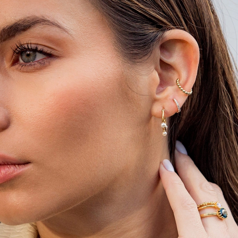 Solid Gold Halo Mini Single Hoop Earring