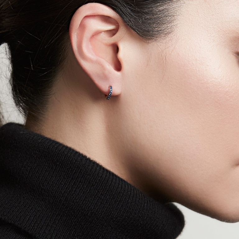 Mini Halo Sapphire Single Hoop Earring