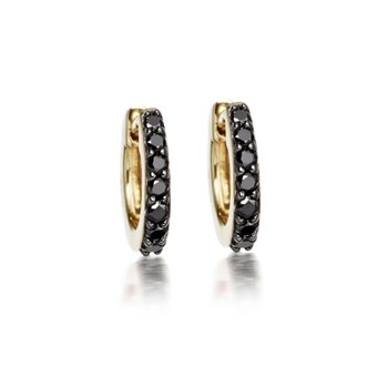HUGGIE HALO BLACK DIAMOND HOOP EARRINGS IN YELLOW GOLD