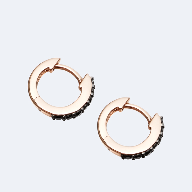 Mini Halo Black Diamond Hoop Earrings in Rose Gold 