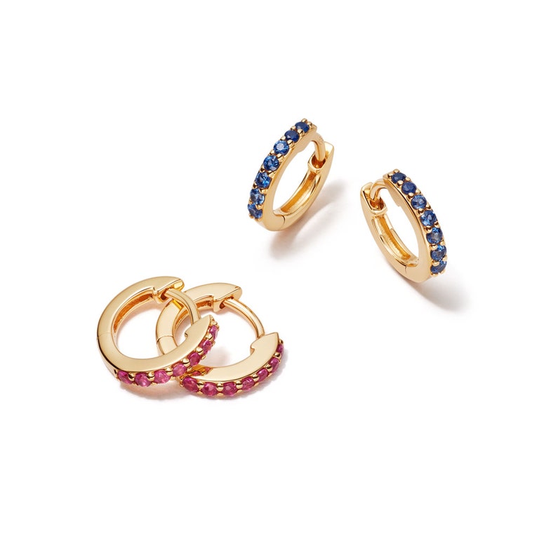 Solid Gold Pink Sapphire Huggie Hoop Earrings