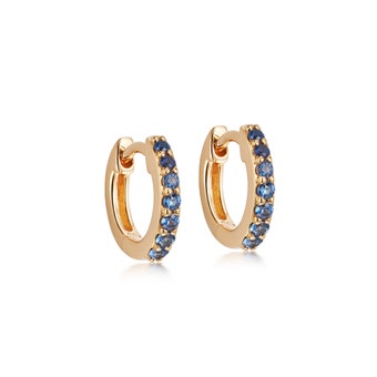 Solid Gold Blue Sapphire Huggie Hoop Earrings