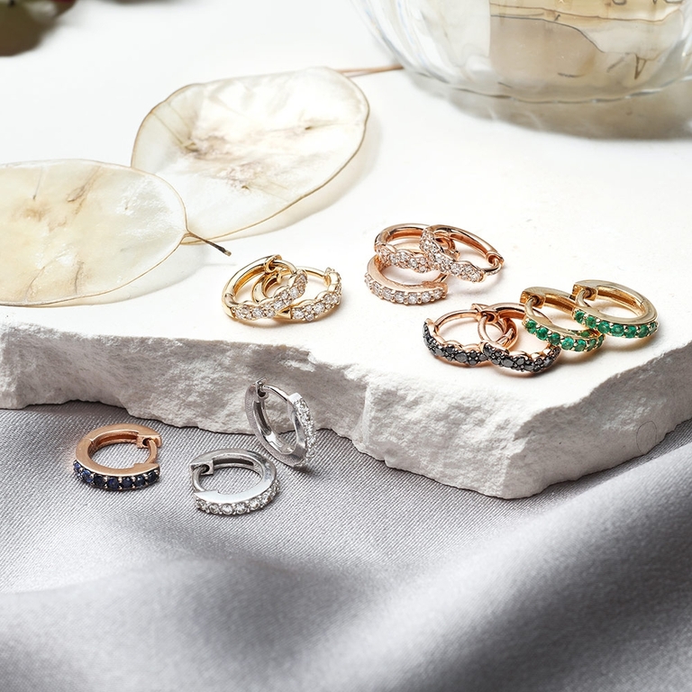 Mini Halo Emerald Single Hoop Earring