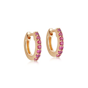 Solid Gold Pink Sapphire Huggie Hoop Earrings