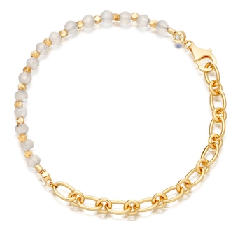 Moonstone Chain Biography Bracelet in Yellow Gold Vermeil