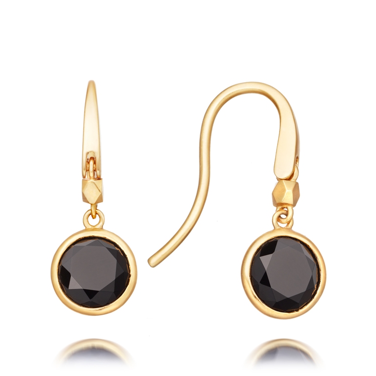 Mini Black Onyx Round Stilla Earrings in Yellow Gold Vermeil