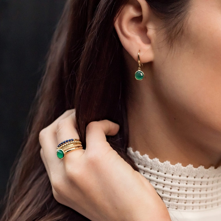 Mini Round Stilla Green Onyx Earrings in Yellow Gold Vermeil