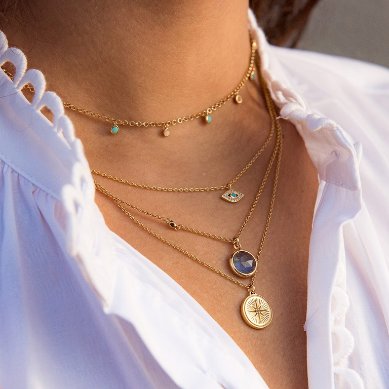 Round Stilla Labradorite Pendant Necklace in Yellow Gold Vermeil