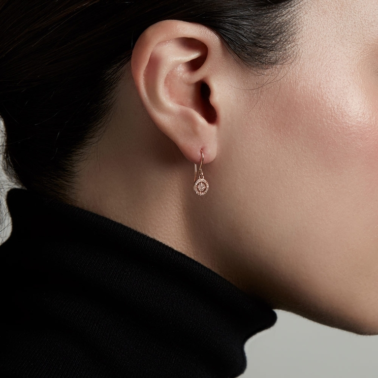 14ct solid rose gold diamond drop earrings