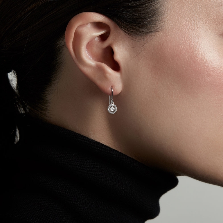 14ct Solid White Gold Diamond Drop Earrings