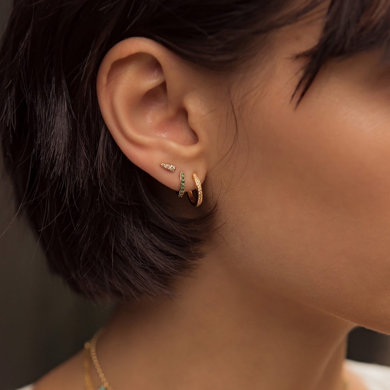 Solid Gold Interstellar Mini  Single Stud Earring