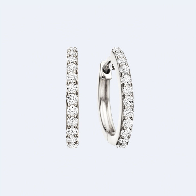 Medium Halo Diamond Hoop Earrings in White Gold | 14ct Gold Jewellery | Astley Clarke