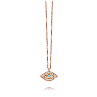 Mini Evil Eye Biography Pendant Necklace in Rose Gold Vermeil
