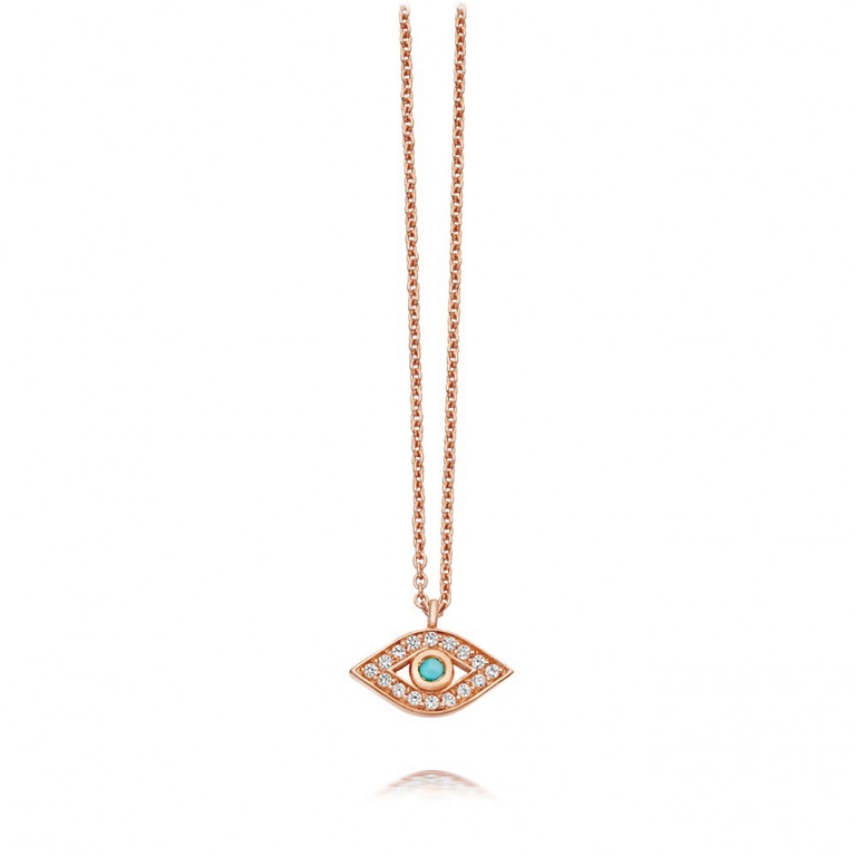 Mini Evil Eye Biography Pendant Necklace in Rose Gold Vermeil