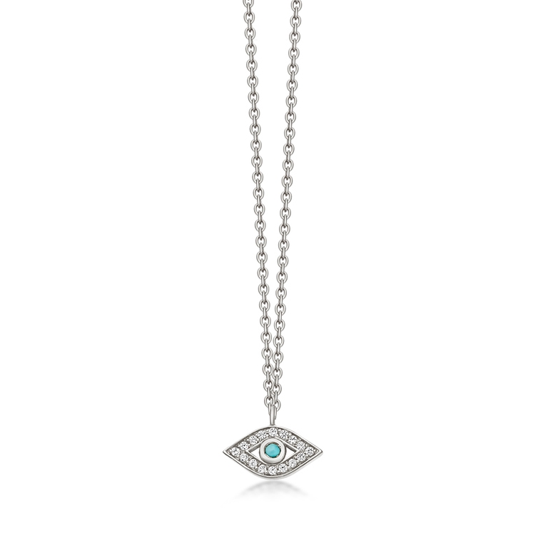 Mini Evil Eye Biography Pendant Necklace in Sterling Silver 