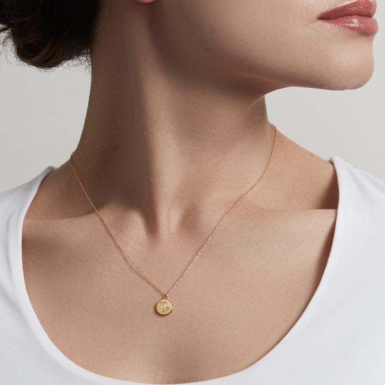 Capricorn Zodiac Biography Pendant Necklace in Yellow Gold Vermeil