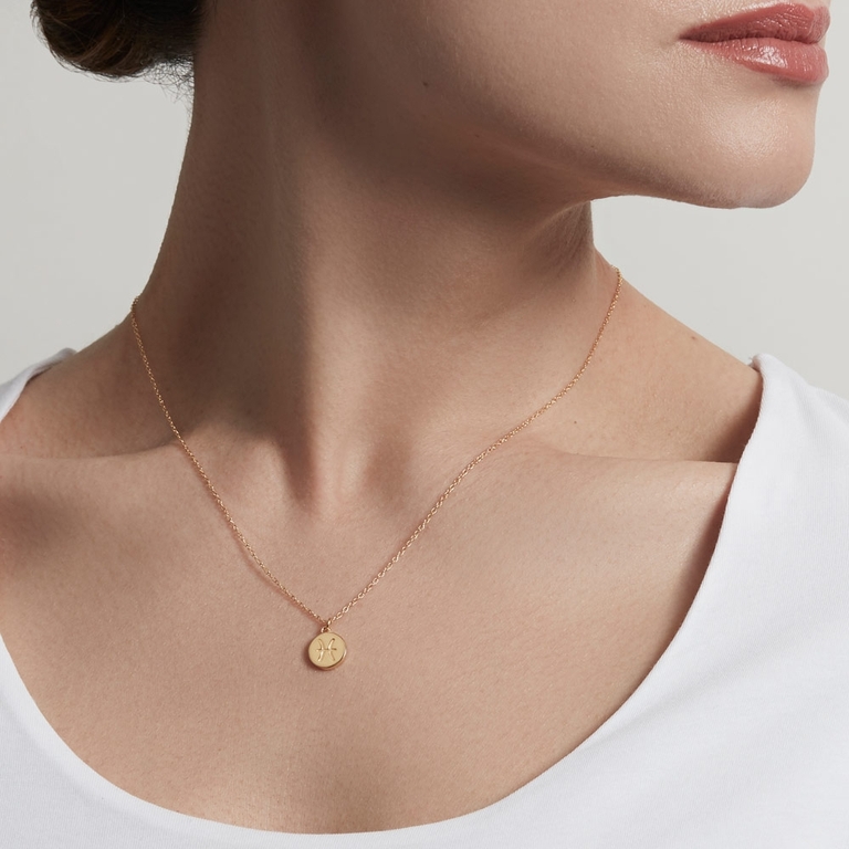 Pisces Zodiac Biography Pendant Necklace in Yellow Gold Vermeil